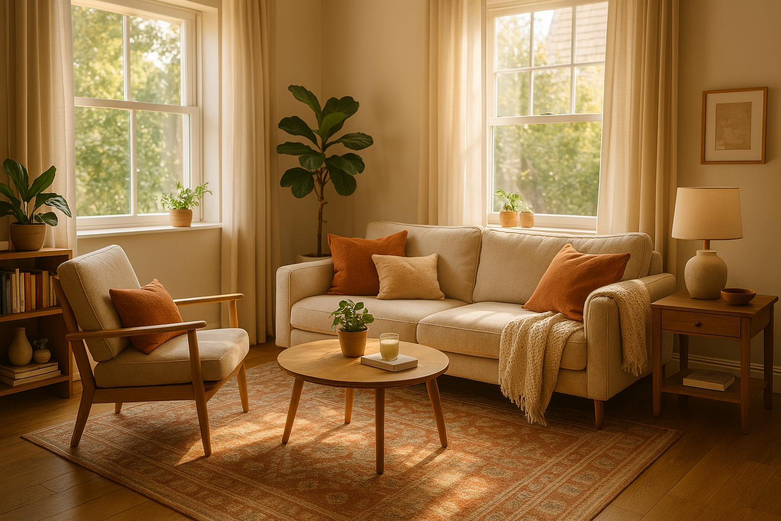 A comfortable, well-lit living room space